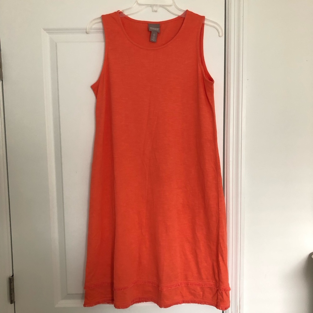 NWOT Chico’s Coral Orange Sleeveless Knit Dress with Fringe